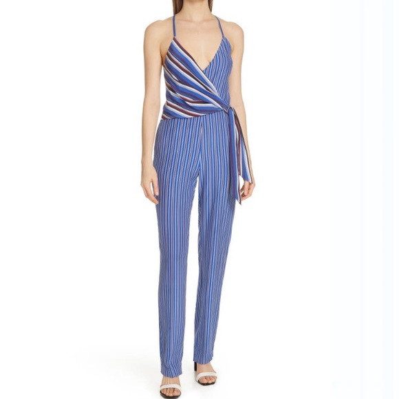 rag & bone Pants - NEW Rag & Bone Felix Red Maroon Blue White 100% Silk Jumpsuit Romper Onesie